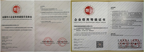 企业信用等级证书及双创示范单位