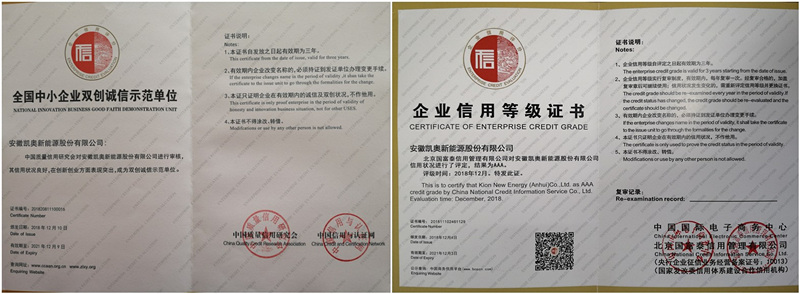 企业信用等级证书及双创示范单位